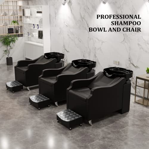 Shampoo Backwash Unit with Large Porcelain Bowl, Salon Sink Hair Wash Chair Shampoo Station, Barbershop Beauty Spa Massage Hairdressing Equipment