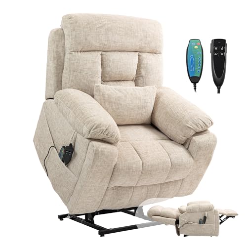Power Lift Chair Lay Flat Recliner Infinite Position Electric Dual Motor Stand Up Lift Chair with Massage and Heat for Adults,Heavy Duty Recliners with 2 Remote Controls and Two Cup Holders