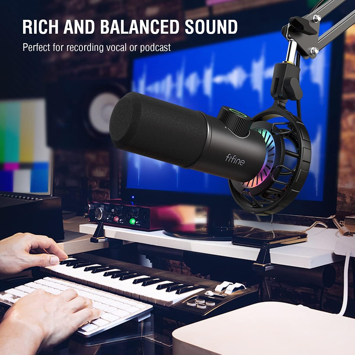 USB Gaming Microphone, FIFINE RGB Dynamic Mic for PC, with Tap-to-Mute Button, Plug & Play Cardioid Mic with Headphone Jack for Streaming, Podcast, Twitch, YouTube, Discord- K658