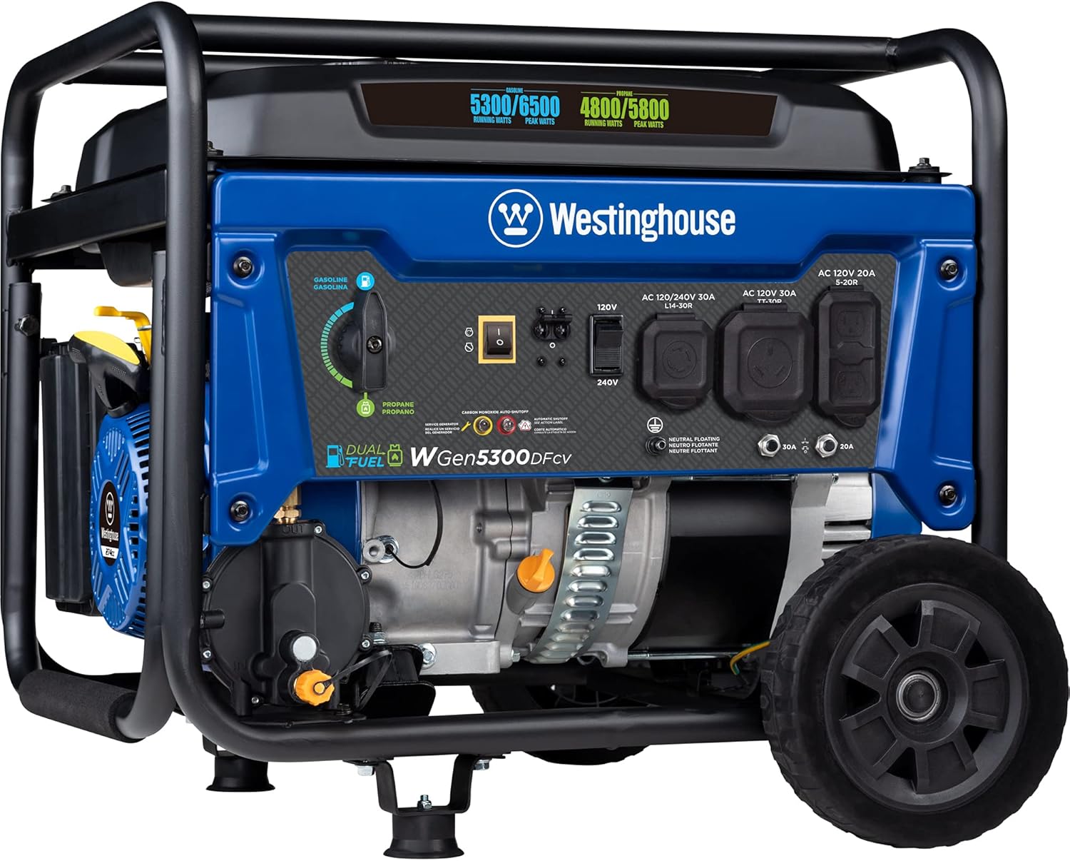 Westinghouse Outdoor Power Equipment WGen7500 Portable Generator with Remote Electric Start 7500 Rated Watts & 9500 Peak Watts, Gas Powered, CARB Compliant, Transfer Switch Ready