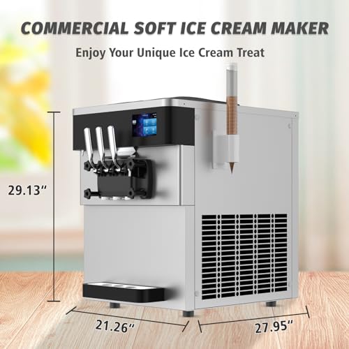 Commercial Ice Cream Maker Machine 2450W Soft Serve Ice Cream Machine 5.3 to 7.4 Gal/H 3 Flavors 110V Ice Cream Machine with Pre-cooling, Auto Clean,LCD Panel for Snack Bar Restaurants