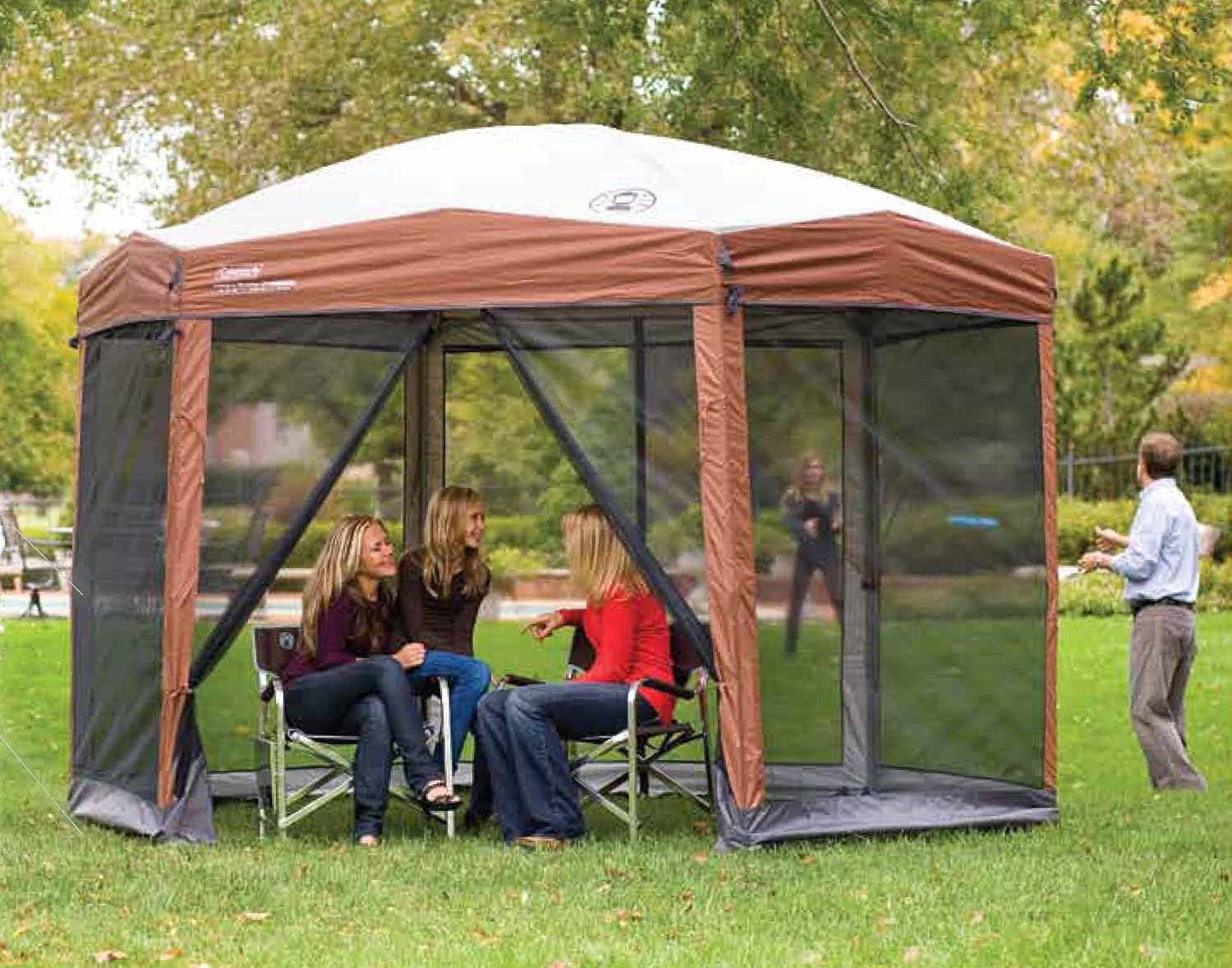 Coleman Back Home Screen Canopy Tent with Instant Setup, Outdoor Gazebo & Camping Tent | 6 Person Cabin Tent with Instant Setup, Brown/Black