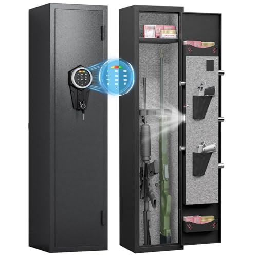 Gun Safe for Rifle and Pistols, 7-8 Large Unassembled Gun Safes for Rifle and Shotgun, Shotgun Rifle Gun Safe with Backlit Keypad & Mute Function, Removable Shelves & Handgun Pocket