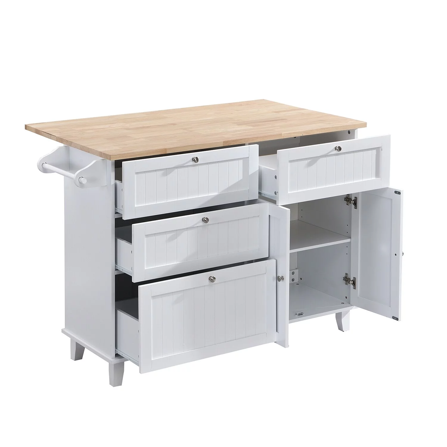 LivEditor Farmhouse Kitchen Island Set with Drop Leaf and 2 Seatings Blue