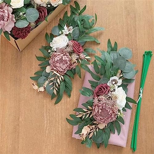 Wedding Decorations,Artificial Flowers, Artificial Wedding Arch Flowers Kit,3pcs Flower Swags & 1pcs Drapes, Wedding Flowers Garlands Floral Arrangement Swag for Ceremony,One Size,Pink