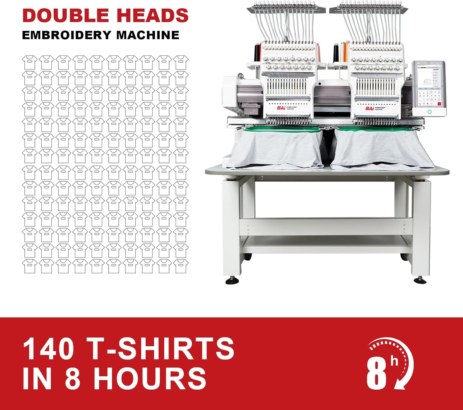 BAi VisionV22-2 Embroidery Machine Double Head Multi Needles Embroidery Machine for Hat, Heavy Duty Structure Industrial Embroidery Machine,15.7x17.7 Inches Embroidery Area and Wide Arm System