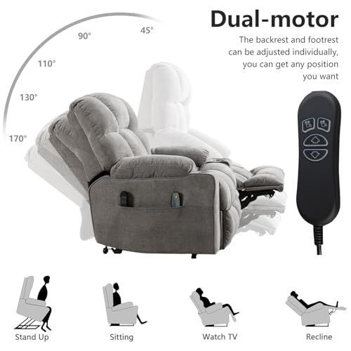 CANMOV Oversized Power Lift Recliner Chair for Elderly, Dual Motor Electric Heavy Duty Lift Recliner with Massage, Heating, USB Port, Cup Holders and Pockets, Brown