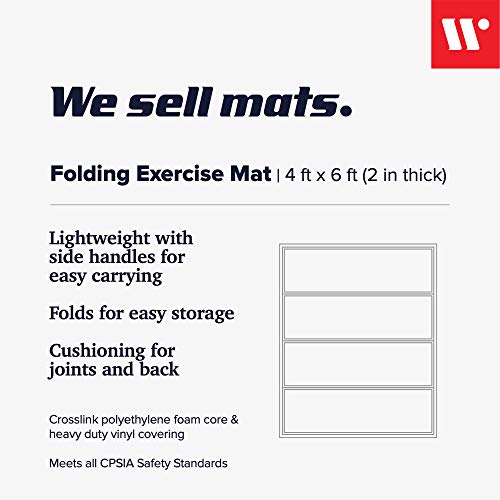 We Sell Mats - 4 ft x 6 ft x 2 - Personal Fitness & Exercise Mat for Home Workout - Lightweight and Folds for Carrying – All Purpose Gym Mat – Thick Mat for Yoga, Pilates, Stretches, Floor Exercises