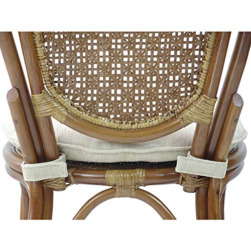 Set of 2 Denver Dining Handmade Wicker Side Chair Natural Rattan, Colonial Color with Cream Cushion