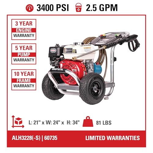 Simpson Cleaning 4200 PSI Gas Pressure Washer, 4.0 GPM Power Washer for Commercial Use, Honda GX390 Engine, 50-Foot Steel-Braided Hose, Aluminum Series, 49-State (ALH4240)