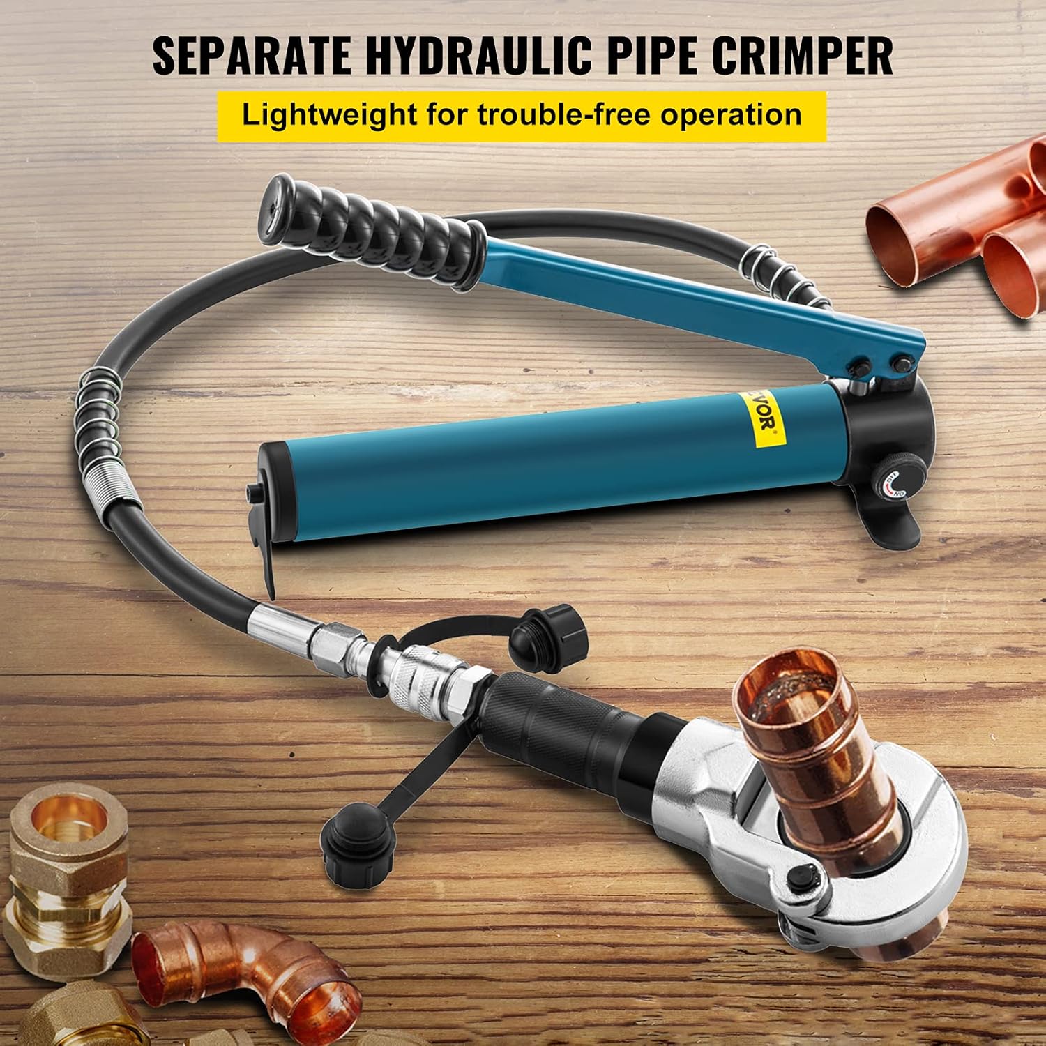 VEVOR Hydraulic Pipe Crimping Tool, 8T Hydraulic Copper Tube Fittings Crimper, Copper Pipe Crimper 40CR Steel, Copper Crimping Pliers with Jaws 1/2"(12.7mm), 3/4"(19.05mm), 1"(25.4mm)