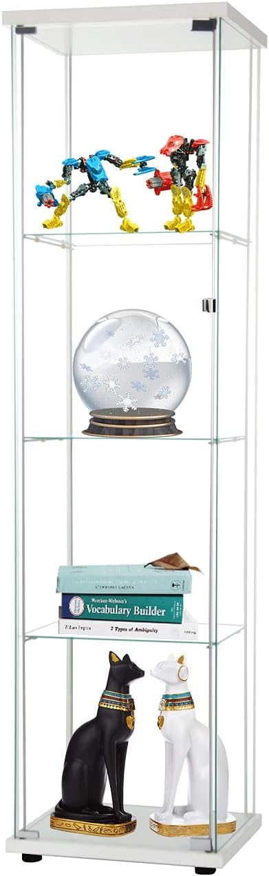 Beauty4U 4-Shelf Glass Countertop Display Cabinet with Door, Floor Standing Curio Glass Bookshelf for Living Room Bedroom Office, 64"x 17"x 14.5", Black