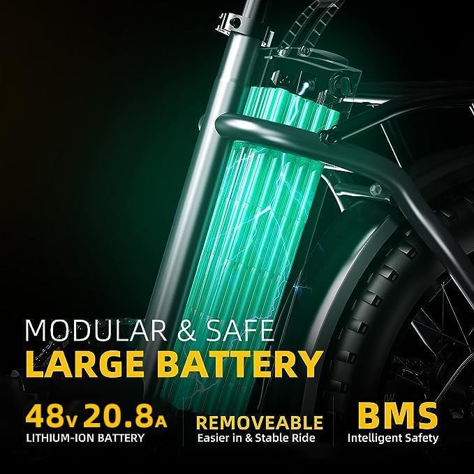 1000W Folding Electric Bike, 48V 20.8AH Large Removable Battery E-Bike, 30+MPH, 80 Miles Max Range, 20" Fat Tire Electric Bike for Adults, Adult Electric Bicycles for Commute