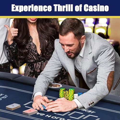 Foldable Poker Table-8 Player Texas Hold'em Table, No Assembly Needed, Equipped with Cup Holders, Perfect for Homes, Parties, Game Rooms, Stylish Blue Design