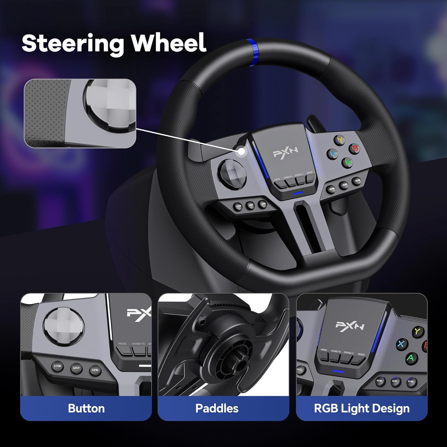 PXN V9 Gen2 Racing Wheel - Steering Wheel Driving Wheel 270°/ 900° Degree Vibration Gaming Steering Wheel with Shifter and Pedal for PS4,PC,PS3,Xbox Series X|S, Xbox One