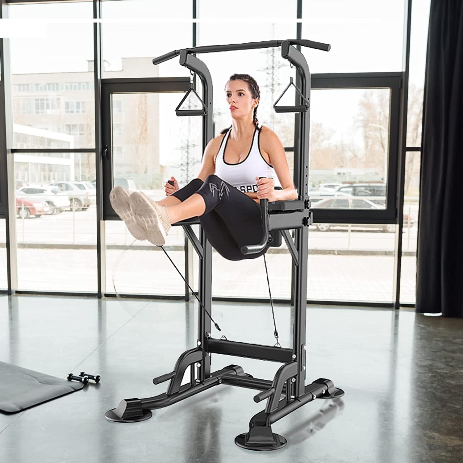 Power Tower Pull Up Bar Stand for Home Adjustable Height Dip Station Workout Equipment Multi-Function Strength Training Exercise Equipment 330LBS for Men Women Dip Bar Easy-Install Pull Up Tower Gym