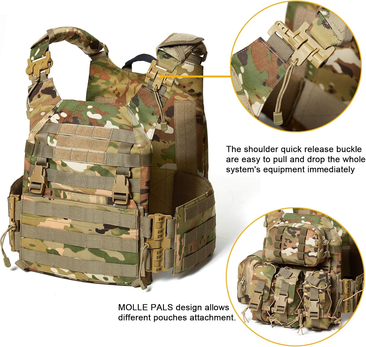 Akmax.cn Military Modular Assault Vest System Compatible with 3 Day Tactical Assault Backpack, OCP Camouflage
