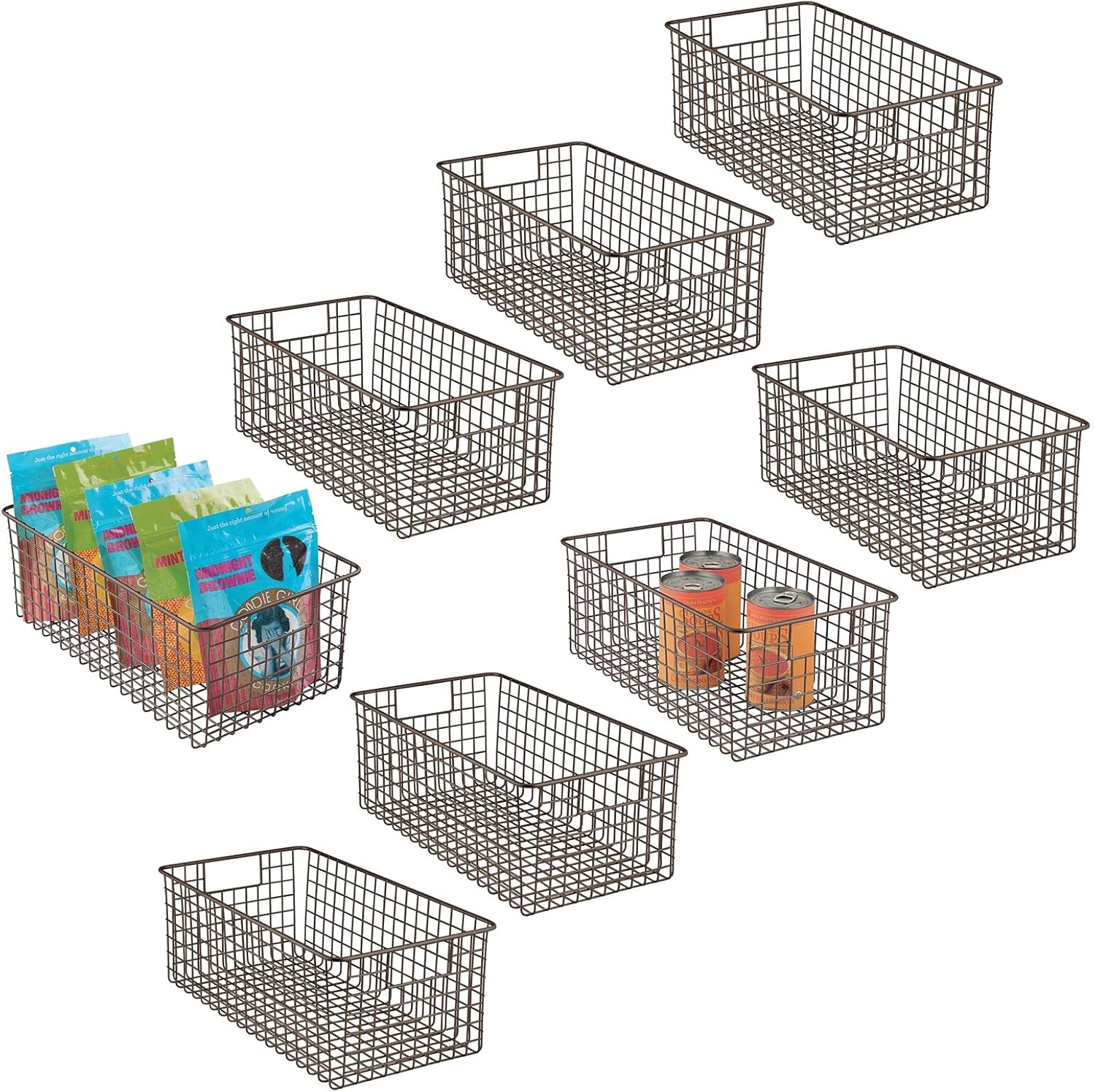 mDesign Farmhouse Decor Metal Wire Food Organizer Storage Bin Basket with Handles for Kitchen Cabinets, Pantry, Bathroom, Laundry Room, Closets, Garage - 8 Pack - Graphite Gray
