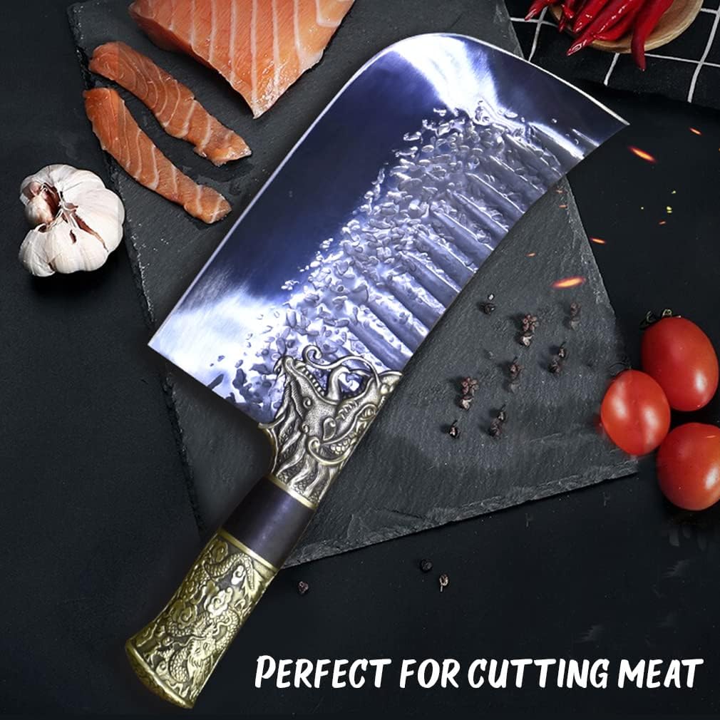 Meat Cleaver Butcher Knife Bone Cleaver Knife Heavy Duty Bone Chopper Butcher Bone Knife High Carbon Steel Bone Knife with a Sheath for Kitchen Outdoor