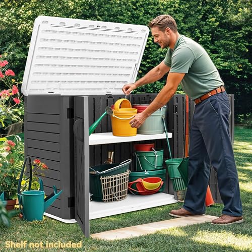 DWVO Outdoor Weather-Resistant Horizontal Storage Shed, 35 Cu Ft Capacity, Lockable and Waterproof, Suitable for Storing Garden Tools, Light Gray