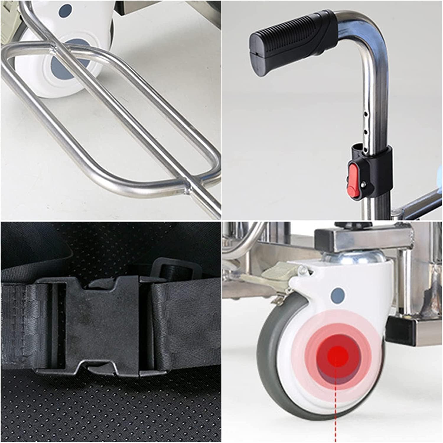 Hydraulic Lift Transfer Chair W/ 180° Split Seat Medical Transit Chair Bedside W/Potty & Tray Desk Transport Lift Wheelchair