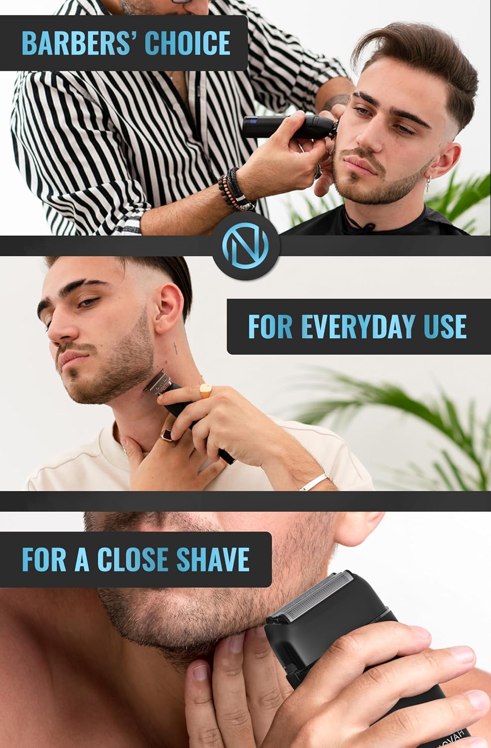 Novah Professional Barber Clippers and Trimmer Set - Foil Shaver Professional Hair Clippers for Men, Mens Cordless Hair Clippers for Barbers Haircut Kit, Fade