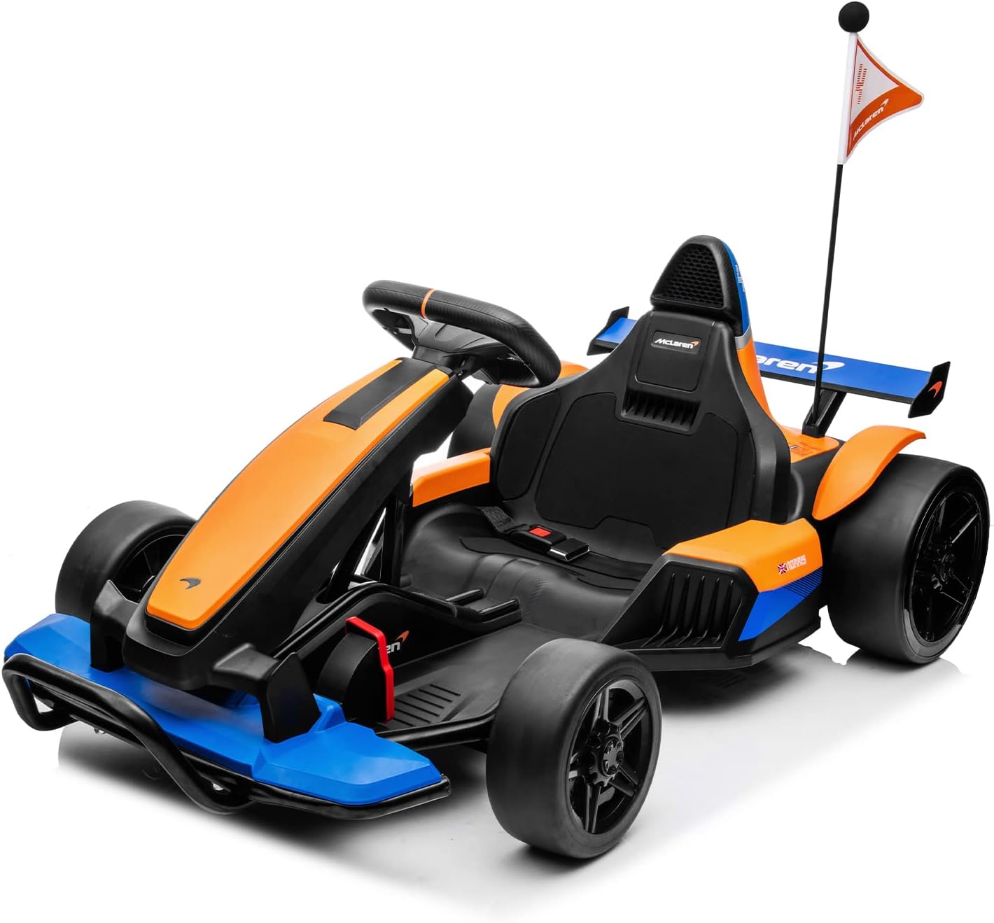 Track Seven Mclaren Go Kart,24V Battery Powered Ride on Car with Bluetooth,Racing Flag,7.5mph Drift Car,Electric Racing Go Kart