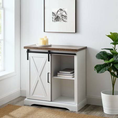 Woven Paths Farmhouse Sliding Barn Door Accent Cabinet, White/Reclaimed Barnwood MP10695