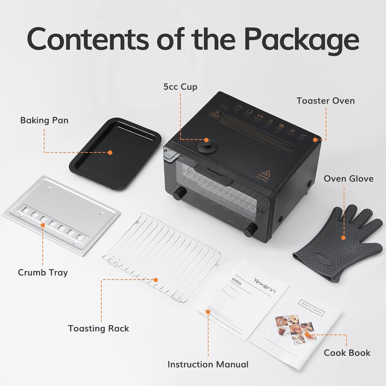 YEXONN 8-in-1 Convection Oven Countertop, Air Fryer Steam Toaster Oven 10L Graphite Black
