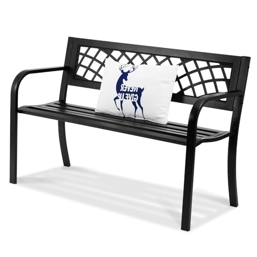 VEVOR 480 lbs Load Capacity, 38.8 inches Metal, Outdoor Backrest and Armrests, Patio Bench for Garden, Park, Yard, Front Porch, Metal-40 inch, Black