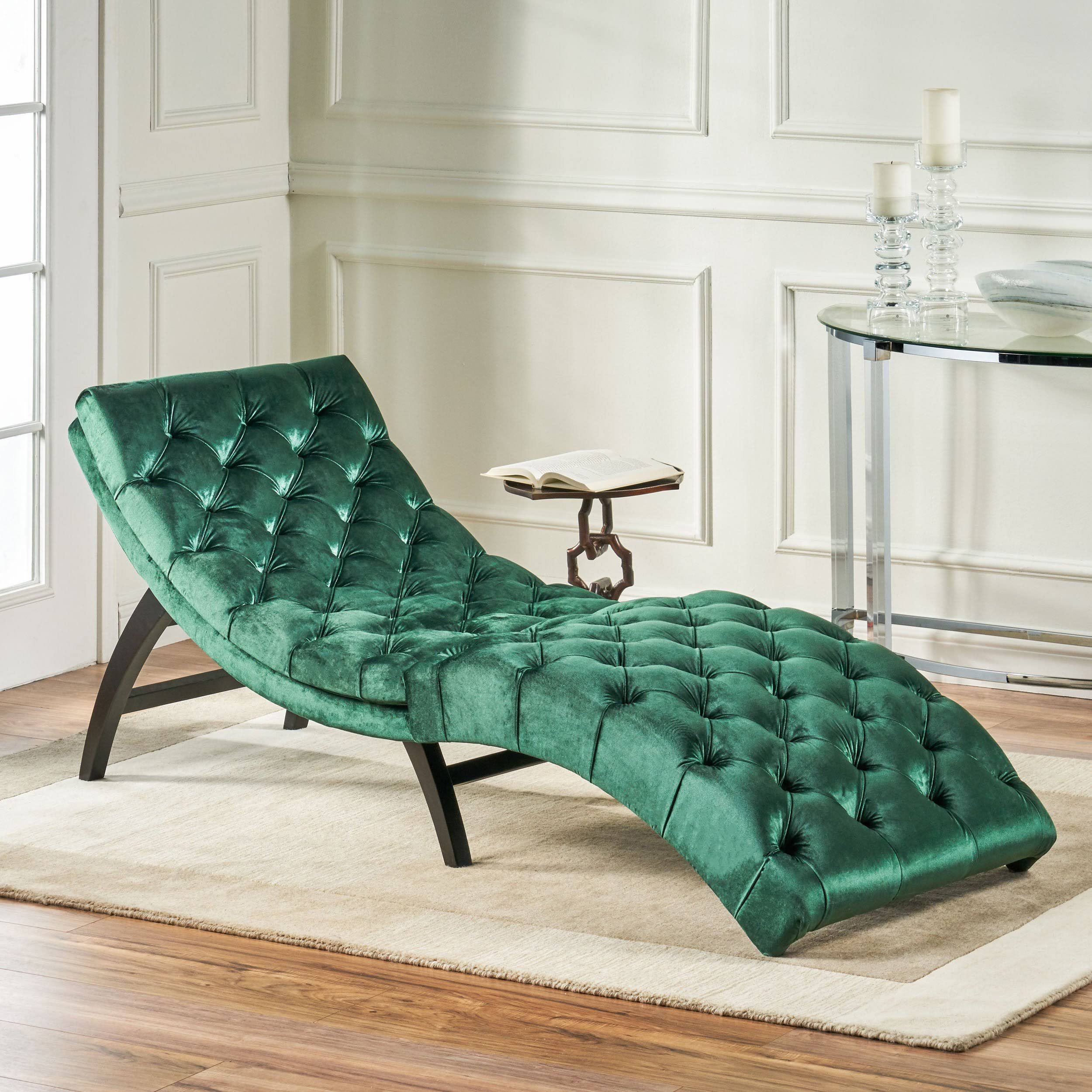 Grasby Tufted Velvet Chaise Lounge, Garnet, Brown