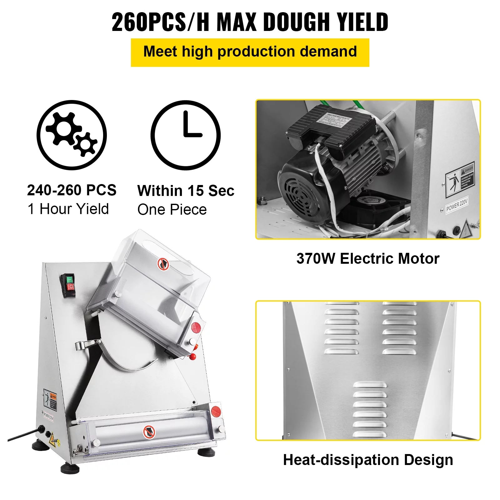 BENTISM Electric Dough Sheeter Pizza Dough Roller Sheeter Stainless Steel Max 12''