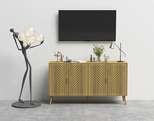 Wood Sideboard Buffet Cabinet with Storage, 4 Doors, Adjustable Shelves, TV Stand or Coffee Bar for Kitchen, Dining Room, Living Room, Entryway (Walnut)