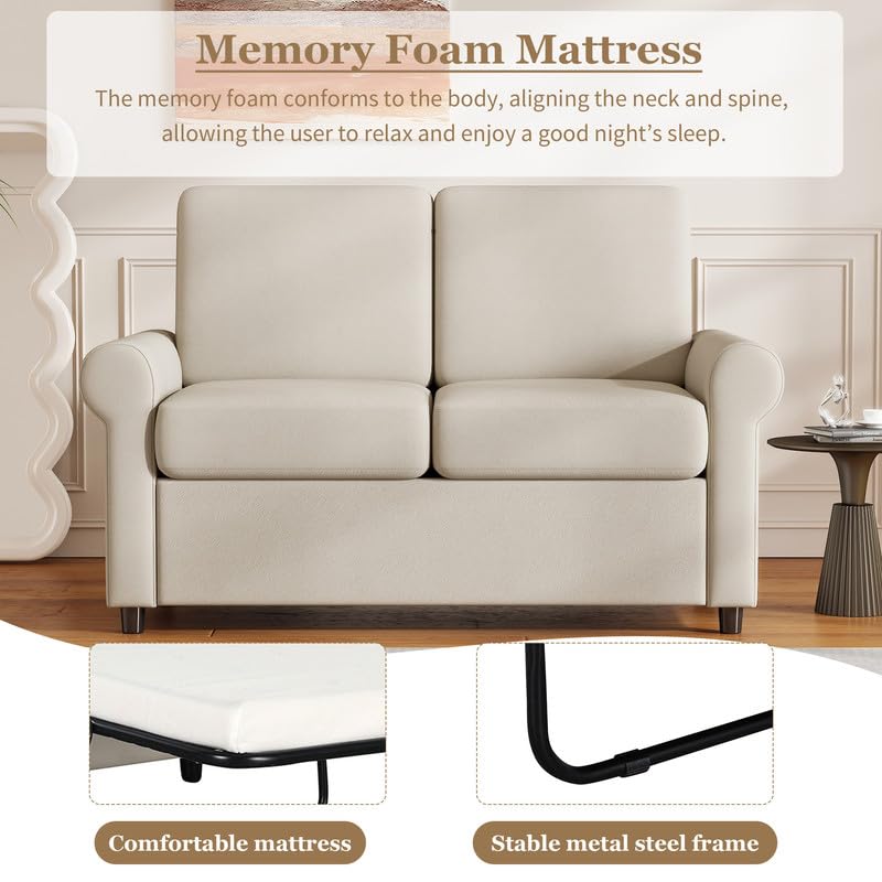 Pull Out Sofa Bed, 2 in 1 Pull Out Couch Sleeper Sofa Bed Couch with Twin Size Mattress Pad & 2 USB Ports, Convertible Sofa Couch Loveseat Sleeper for Living Room, Bedroom, Small Space, Grey