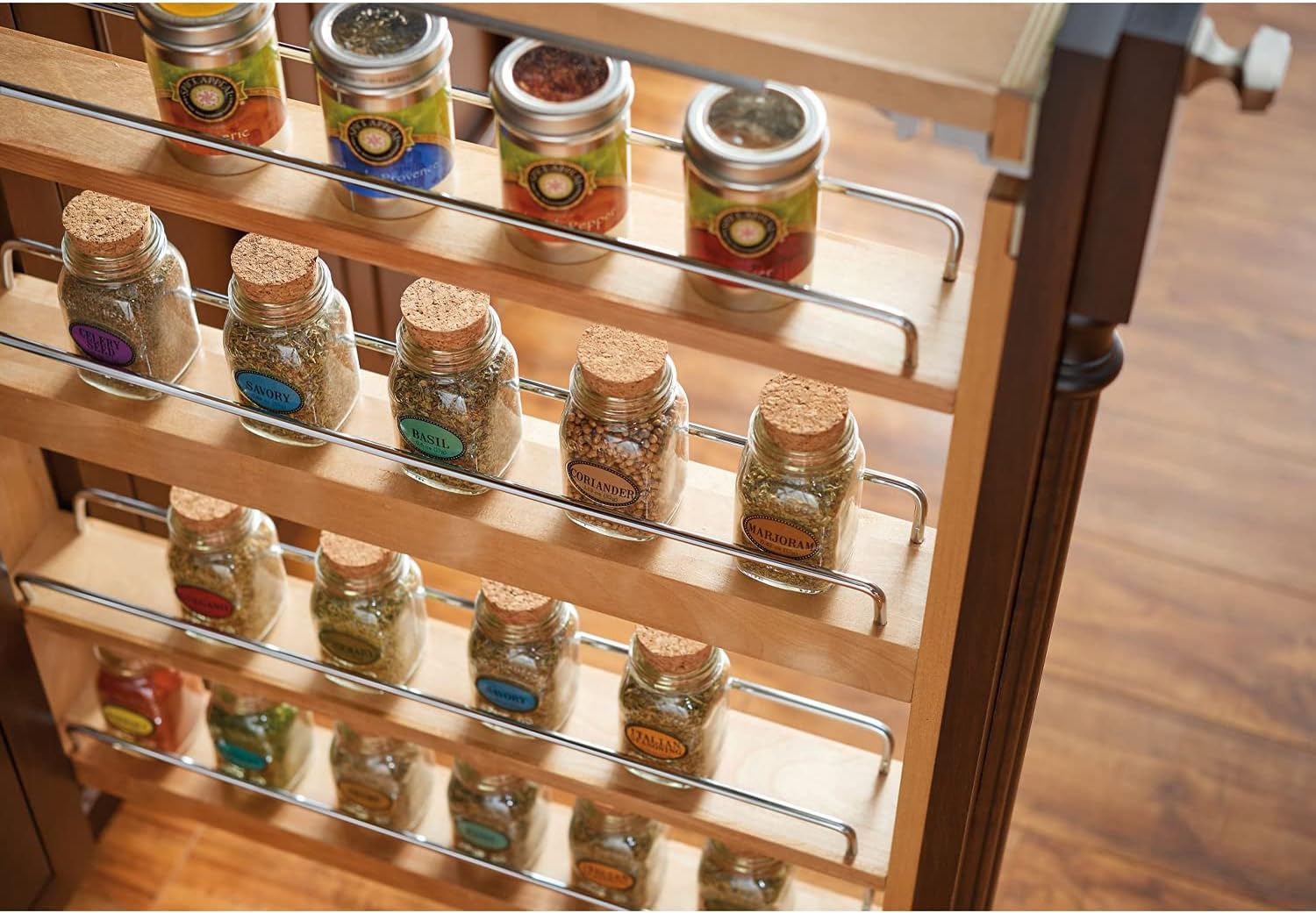 Rev-A-Shelf 432-BF-3C 3 Wood Base Cabinet Pullout Filler Organizer with Adjustable Shelves