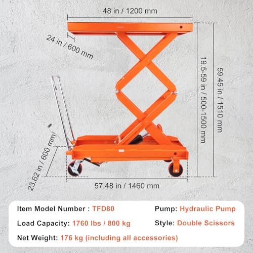 VEVOR Electric Lift Table, 330 lbs Capacity Single Scissor Lift Table, 8-28 in Height Adjustable Lifting Platform, Coffee Table Lift with 4 Wheels, for Material Handling and Transportation, Black