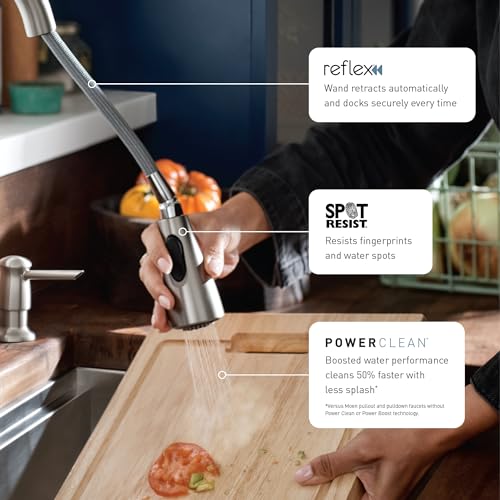 Moen 87801SRS Conneaut One-Handle Pulldown Kitchen Faucet with Reflex and Power Clean, Spot Resist Stainless