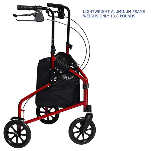 Lumex 3-Wheel Walker for Seniors, Foldable & Lightweight for Small & Tight Spaces