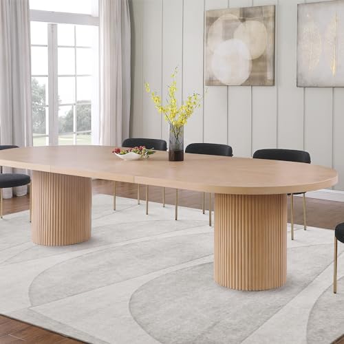 Best Master Furniture Dobby Mid-Century Modern Extendable Oval Wooden Dining Table with Double Pedestal Base, Black