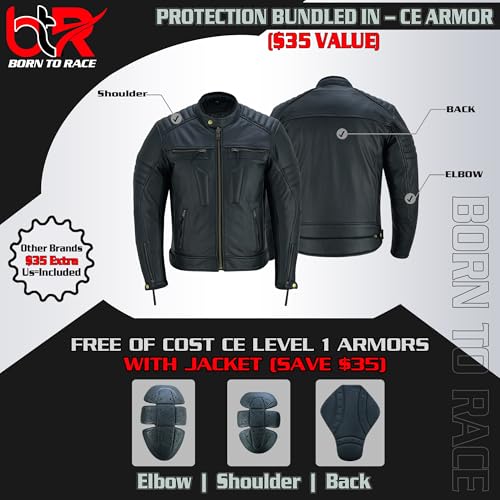 Men's Motorbike Leather Jacket Distress Zip Up Bikers Riding Protection Motorcycle Leather Jackets