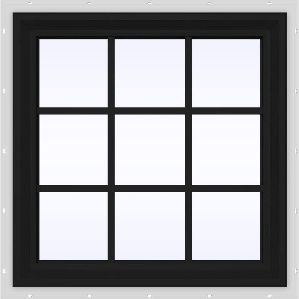 JELD-WEN 36 in. x 36 in. V-2500 Series Bronze FiniShield Vinyl Fixed Picture Window with Colonial Grids/Grilles