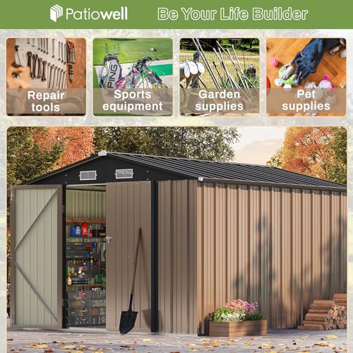 Patiowell 3 x 3 FT Outdoor Storage Shed,Small Garden Tool Storage Shed with Sloping Roof and Single Lockable Door, Outdoor Shed for Backyard Garden Patio Lawn, Grey