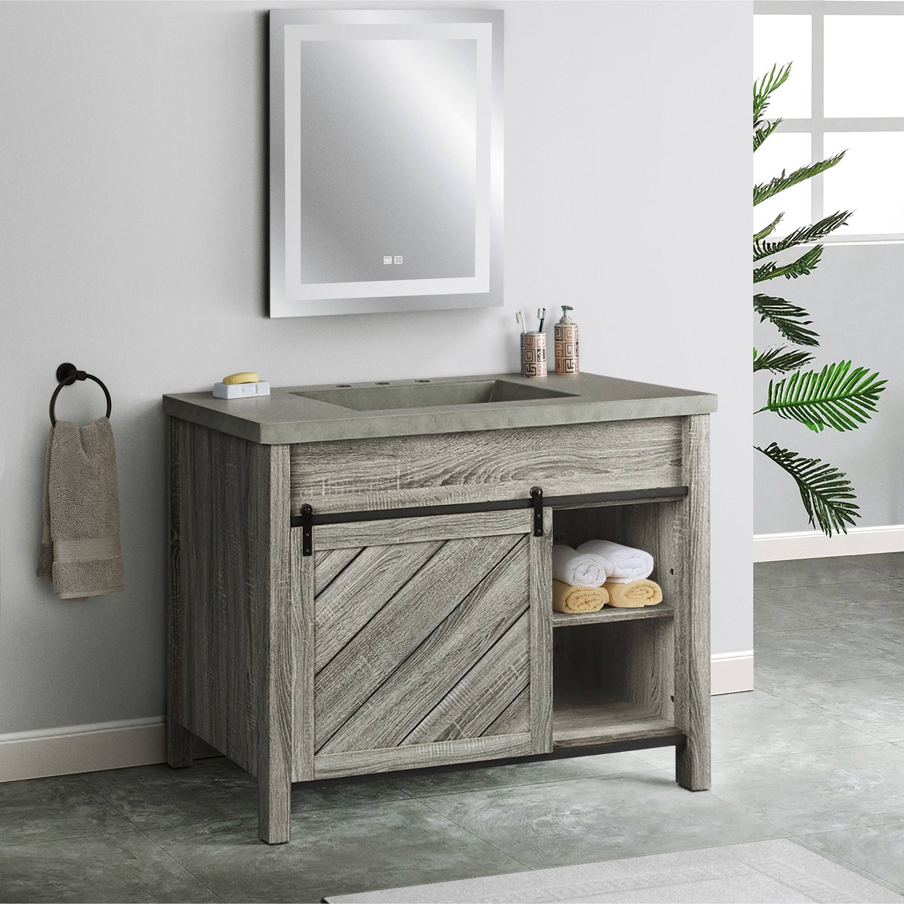 Saint Birch Cristopher Vanity Cabinet with 42-Inch Cement Top - Grey - Wood Finish/Natural Finish