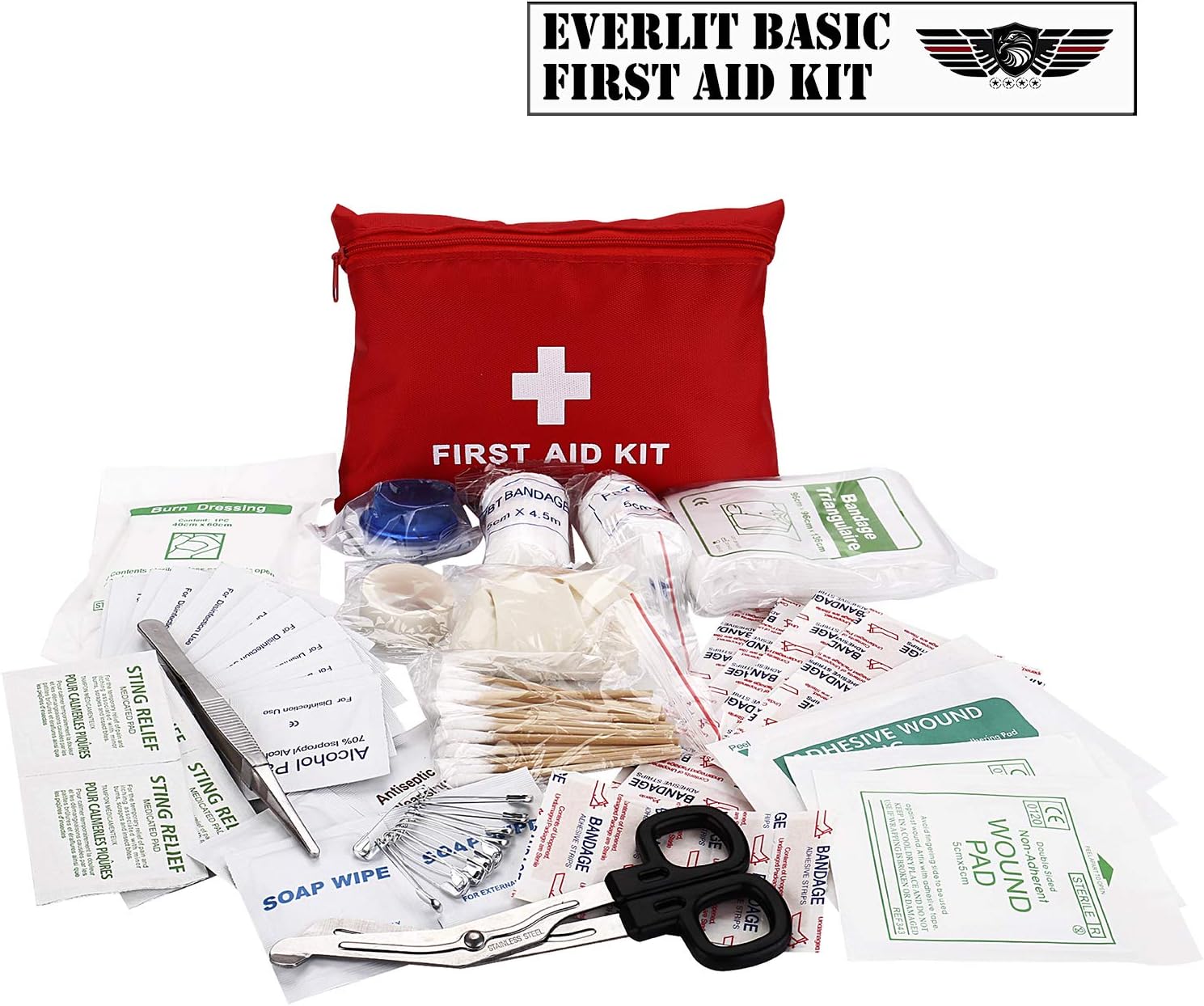 EVERLIT Roadside Assistance Kit, Car Emergency Kit Assistance Car Kit with Digital Air Compressor, 12FT Jumper Cable, Tow Strap, Flashlight, 108 Pieces First Aid Supplies (with Air Compressor)