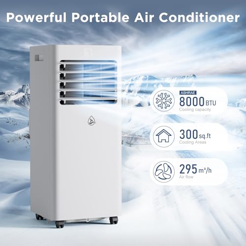 LUBAIR Portable Air Conditioners Up to 300 Sq.Ft, Portable AC for Room with Remote Control, Built-in Dehumidifier, Fan, Easy Window Installation Kit