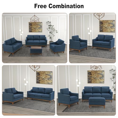 Classic 3-Seater Upholstered Sofa with Nailhead Trim, High-Density Foam Cushions & Sturdy Solid Wood Legs, Soft Fabric Couch for Living Room, Beige