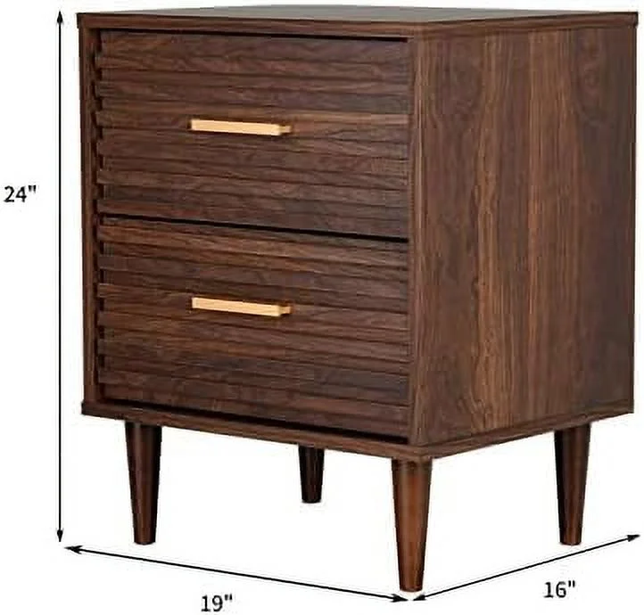 Nightstands Set of 2 End Table with 2 Drawers  Bed Side Table for Bedroom  Mid Century Modern Side Table with  Vintage Wood Accent Table for Living Room  Rustic Brown (2 Pack)