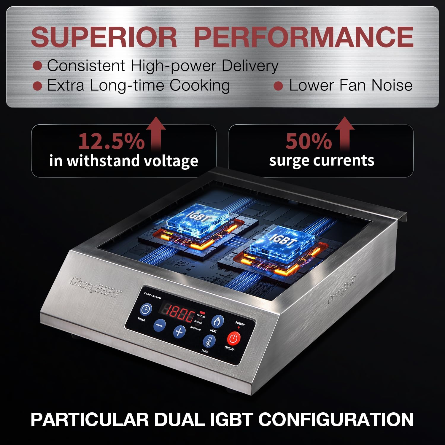 Induction Cooktop 1800W NSF Certified Commercial Grade Powerful Reliable Countertop Burner Pro Chef Professional Hot Plate 18/10 Stainless Steel Housing Schott Glass 10 Hours Timer