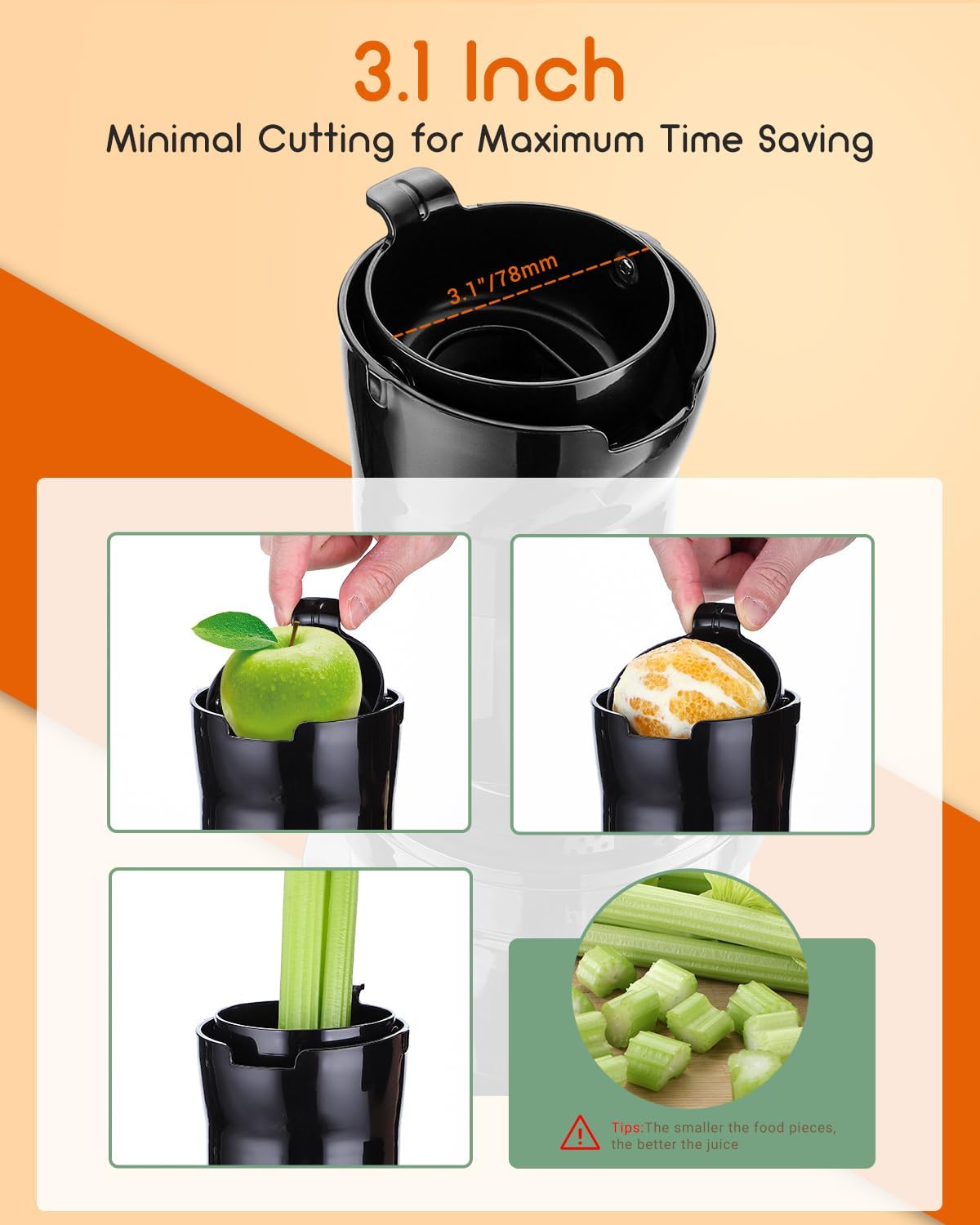 Cold Press Juicer Machines- Compact Slow Masticating Juicer,Up to 92% Juice Yield 3.1" Wide Chute for High Nutrient Fruits Vegetables Easy Clean with Brush Pulp Measuring Cup Reverse
