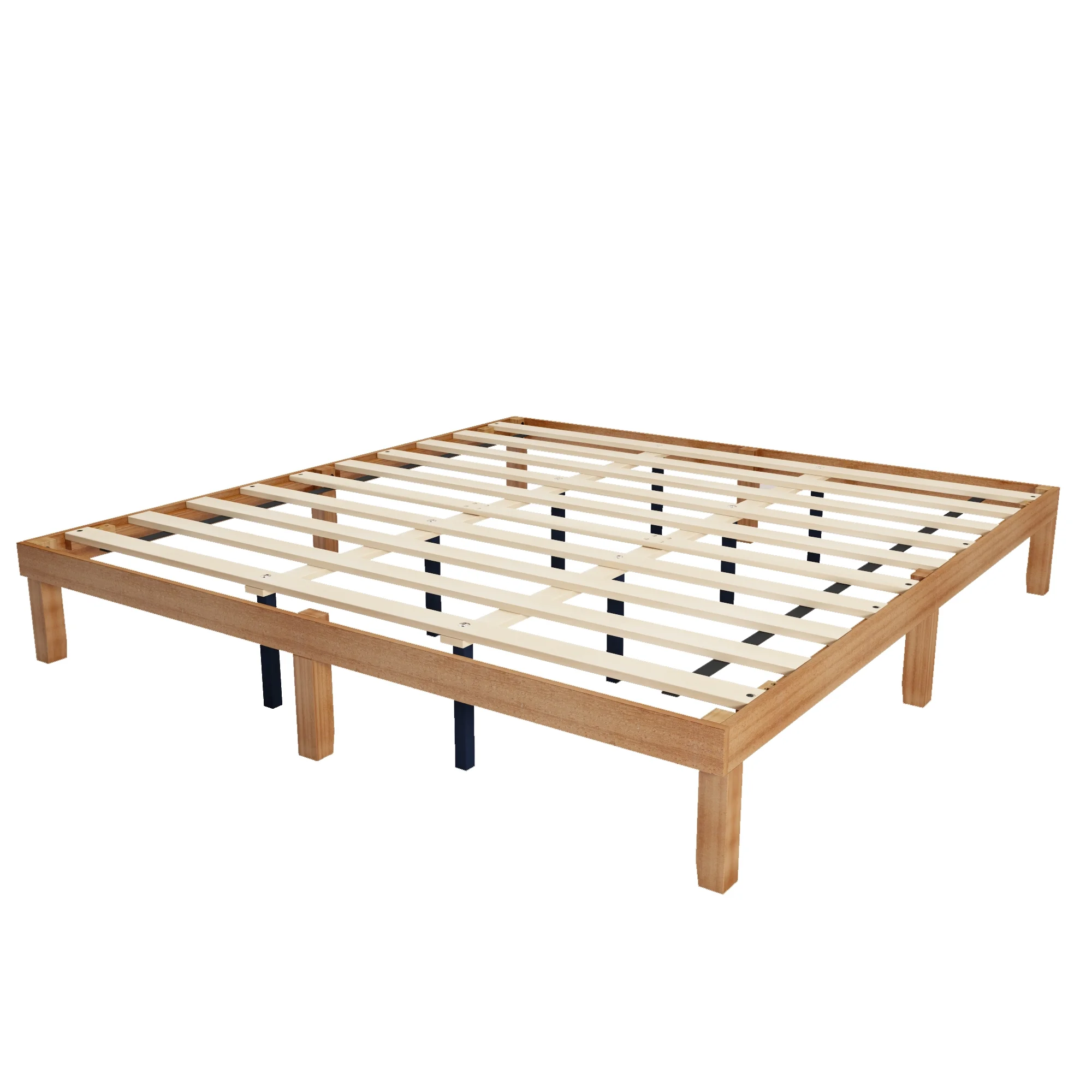 Gewnee King Size Wooden Platform Bed Frame with Wood Slat Support,Brown